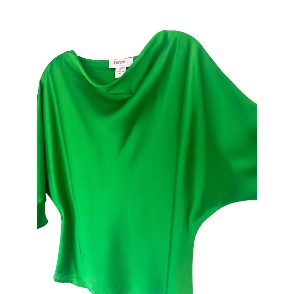 Renee C Green Satin Kimono Sleeve Cowl Neck Sz M